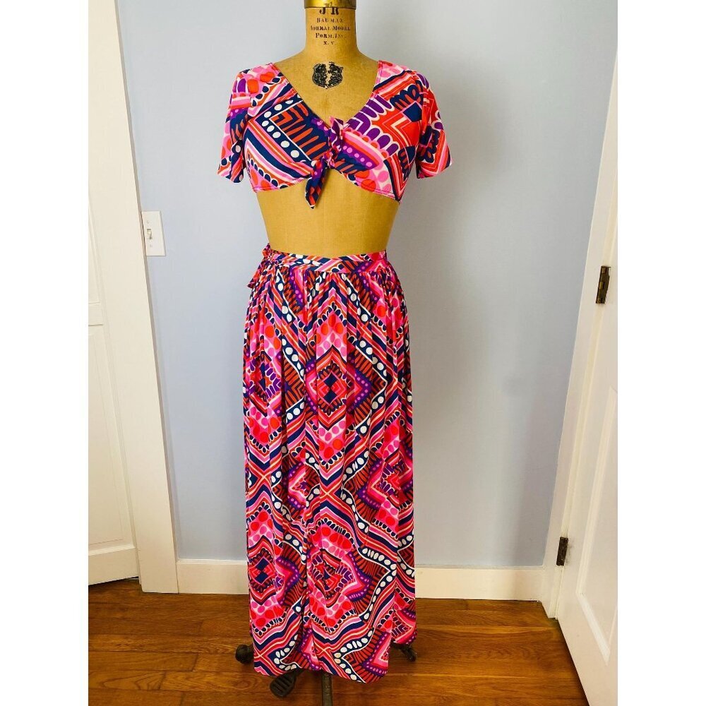 1960s/70s White Stag Speedo Psychedelic Swim Wrap Skirt Coverup & Top Set